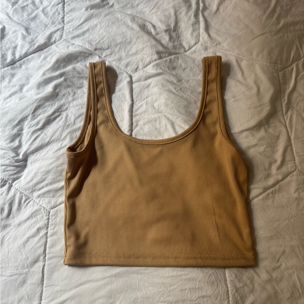 Women's Tan Ribbed Crop Top